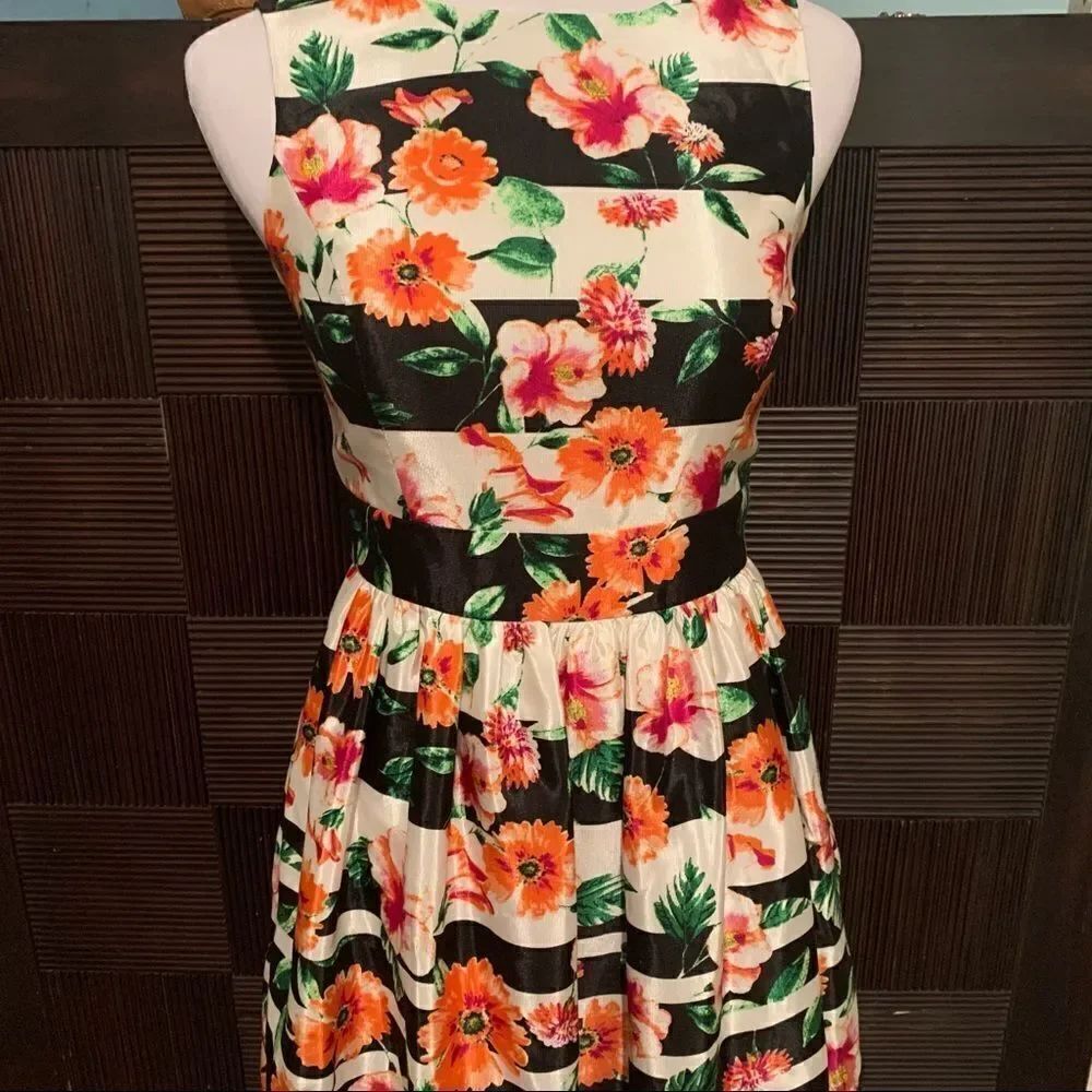 Saks Fifth Avenue RED floral and stripe dress
